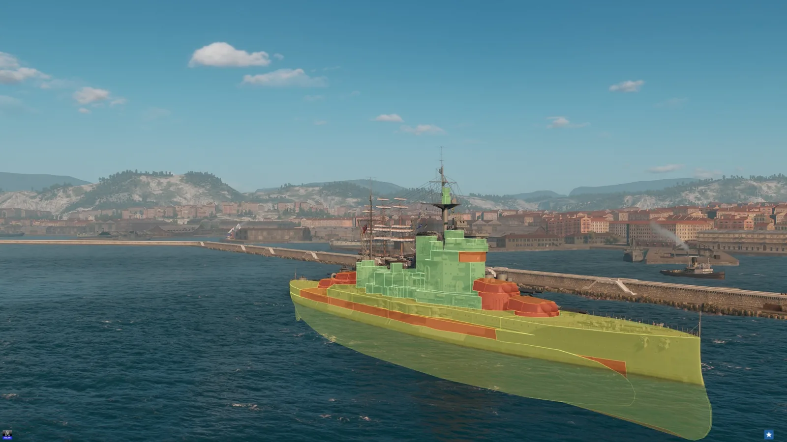Schéma de blindage du Warspite dans World of Warships